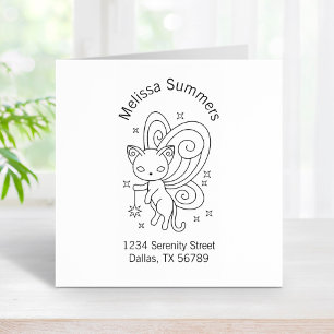 Pixie Cat - Fairy Wings Kitty Address Rubber Stamp