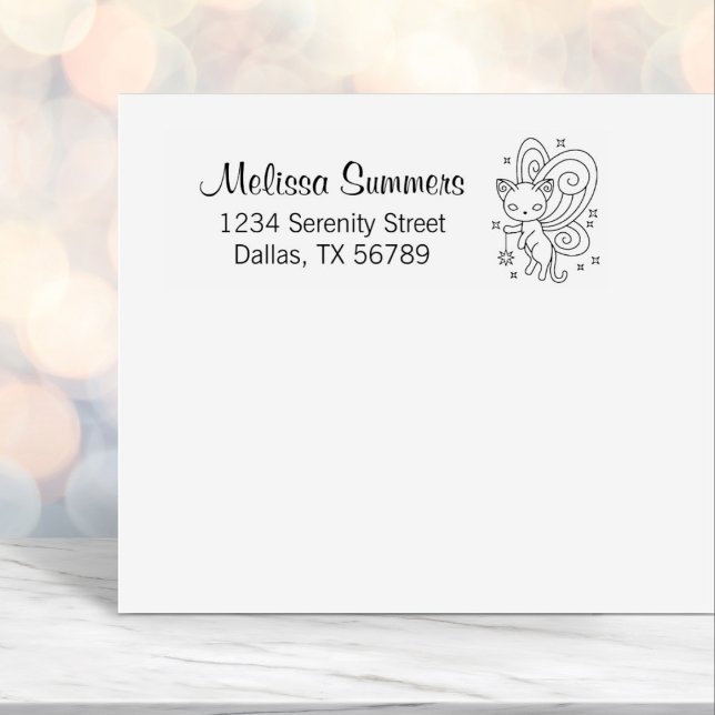 Pixie Cat - Fairy Wings Kitty Address Self-inking Stamp (Creator Uploaded)