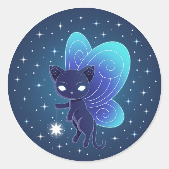 Pixie Cat - Fairy Wings Kitty Classic Round Sticker (Front)