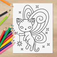 Pixie Cat - Fairy Wings Kitty Colouring Page