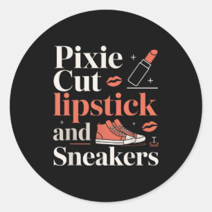 Pixie cut lipstick and sneakers short hair style classic round sticker