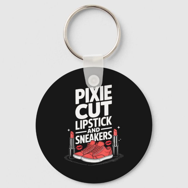 Pixie cut lipstick and sneakers short hair style  key ring (Front)
