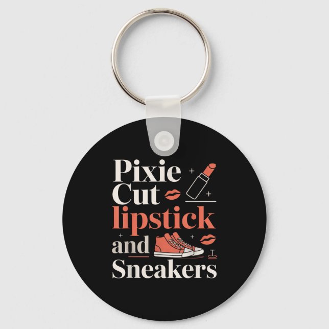 Pixie cut lipstick and sneakers short hair style  key ring (Front)