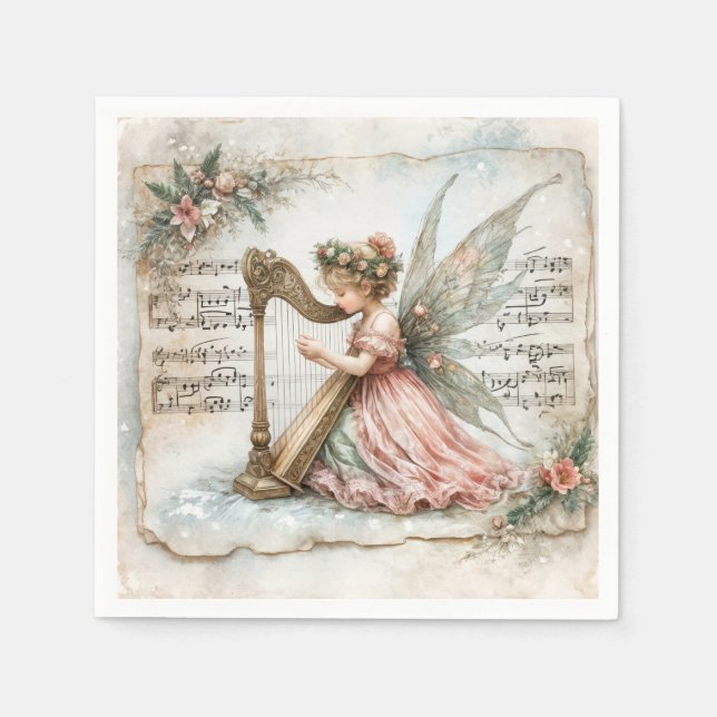 Pixie Fairy Playing a Harp Napkin (Front)