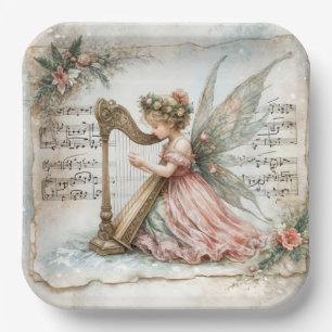 Pixie Fairy Playing a Harp Paper Plate