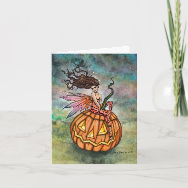 Pixie of Halloween Fairy Art by Molly Harrison Card (Front)