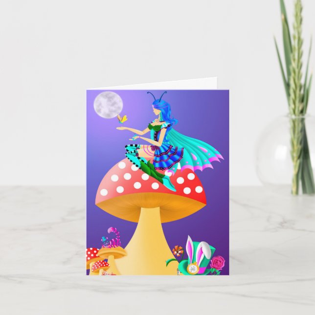Pixie on Mushroom Greetings Card (Front)