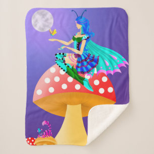 Pixie on Mushroom - Wonderland Art  Sherpa Blanket