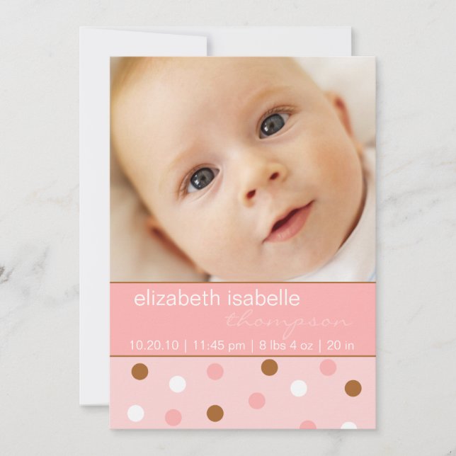 Pixie Pink Polka Dot Baby Girl Photo Announcement (Front)