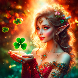 Pixie St Patrick's Day girl colourful summer art Poster