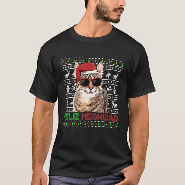 Pixiebob Cat Feliz Meowidad Funny Christmas T-Shirt (Front)