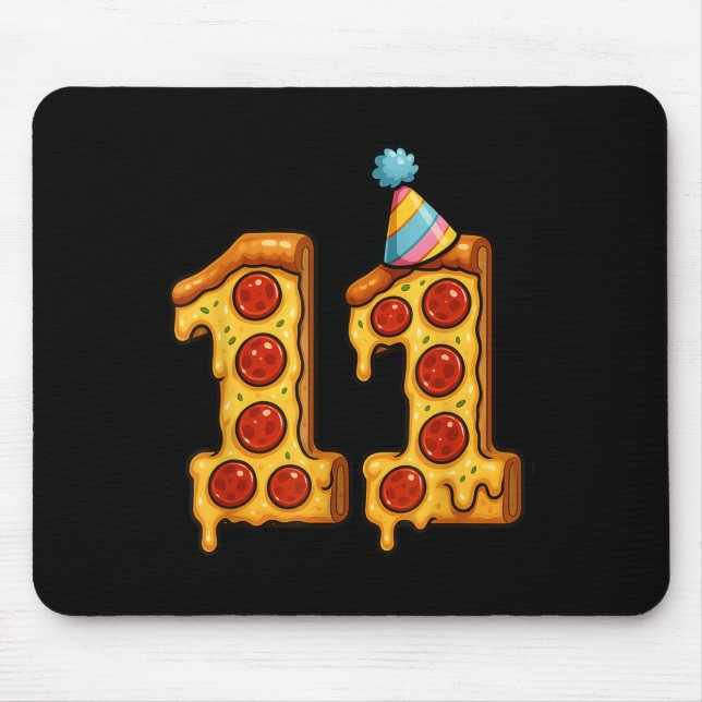 Pizza 11th Birthday 11 Years Old Party Hat Bday Bo Mouse Pad (Front)