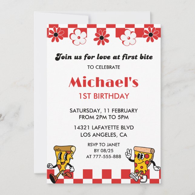 Pizza 1st Birthday Invitations| Love Pizza Party Invitation (Front)