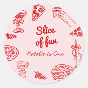 Pizza 1st Hand Drawn Slice Of Fun Birthday Party Classic Round Sticker