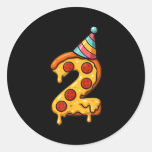Pizza 2nd Birthday 2 Years Old Party Hat Bday Boys Classic Round Sticker