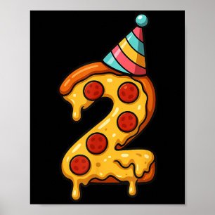 Pizza 2nd Birthday 2 Years Old Party Hat Bday Boys Poster