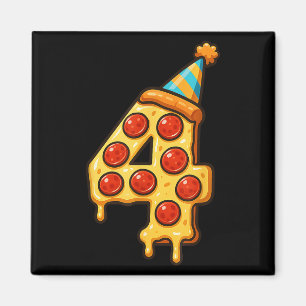 Pizza 4th Birthday 4 Years Old Party Hat Bday Boys Magnet