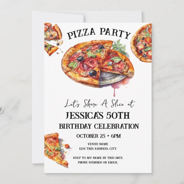 Pizza 50th Birthday Party Invitation (Front)