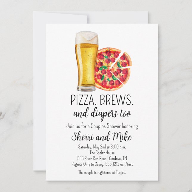 Pizza and Beer Baby Shower Invitation (Front)