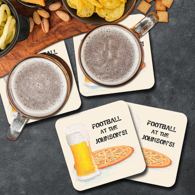 Pizza and Beer Super Fan Football Party Square Paper Coaster (Pizza and Beer Super Fan Football Party Square Paper Coasters)
