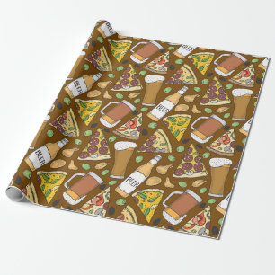 Pizza and Beer Tiled Pattern   Wrapping Paper