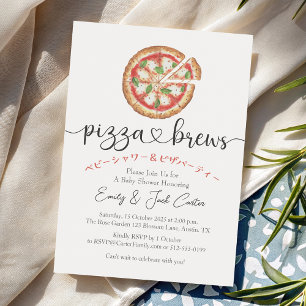 Pizza and Brews Baby Shower Casual Heart Script Invitation