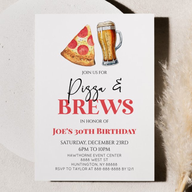 Pizza and Brews Beer Glass Birthday Party Invitation (Creator Uploaded)