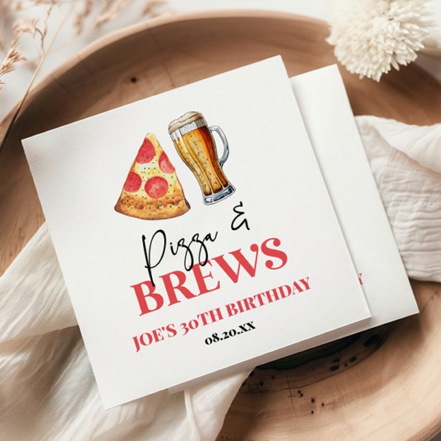 Pizza and Brews Beer Glass Birthday Party Napkin (Creator Uploaded)