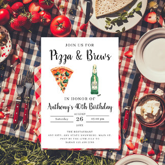 Pizza and Brews Birthday Party Invitation