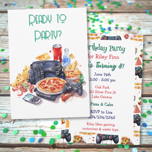 Pizza and Gaming Boy's Birthday Party Invitation (Creator Uploaded)