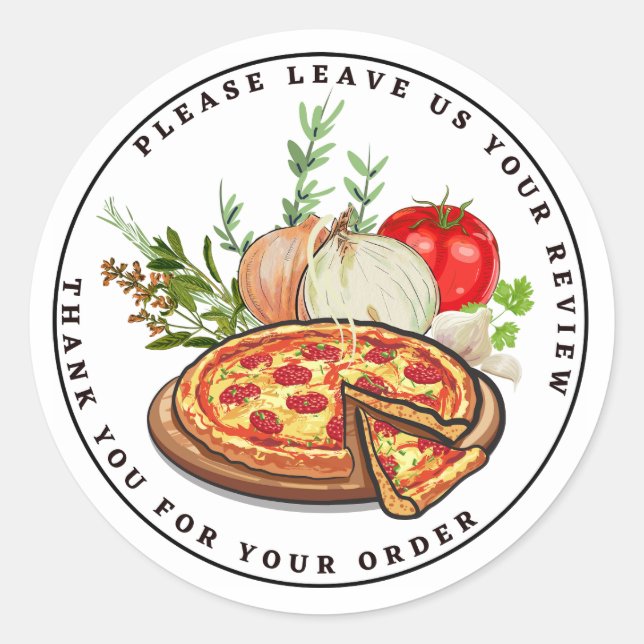 Pizza and Herbs Drawing Leave Review Thank You Classic Round Sticker (Front)