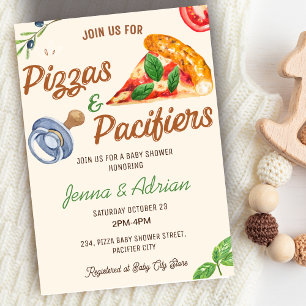Pizza and Pacifiers Baby Shower Invitation