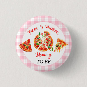 Pizza and Pacifiers Pink Gingham Baby Shower Party 3 Cm Round Badge