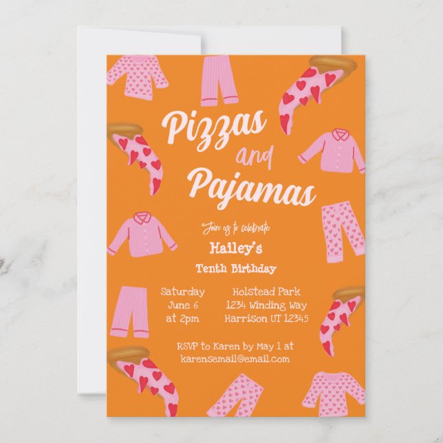 Pizza and Pajama Party Sleepover Birthday  Invitation (Front)