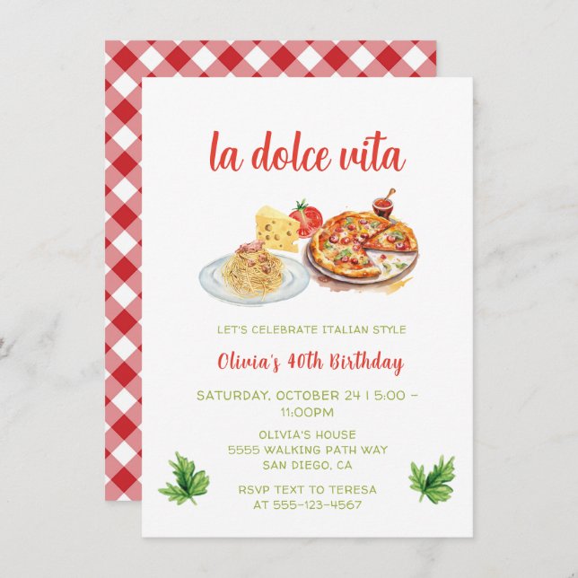 Pizza and Pasta Party Birthday Italian Dinner Invitation (Front/Back)