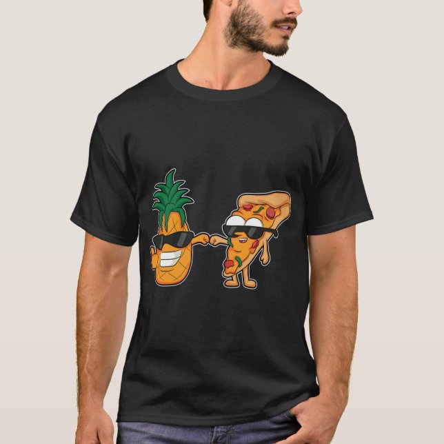 pizza and pineapple cartoon Design T-Shirt (Front)