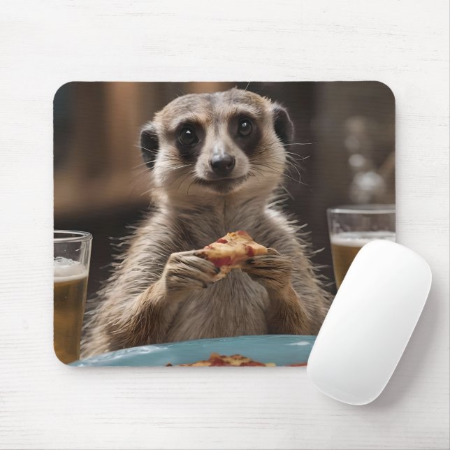 "Pizza and Pints: A Meerkat’s Perfect Snack Break" Mouse Pad (With Mouse)
