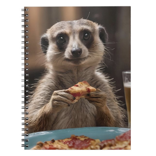 "Pizza and Pints: A Meerkat’s Perfect Snack Break" Notebook (Front)