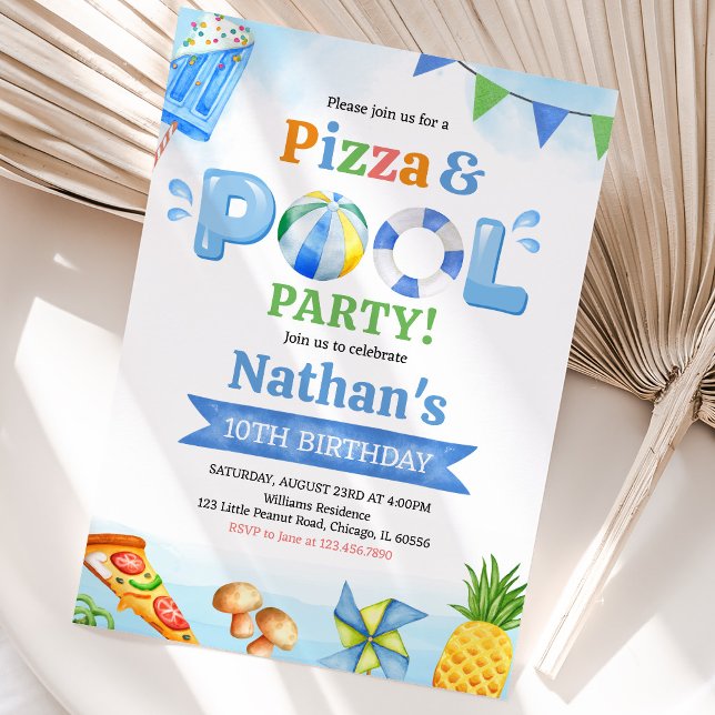  Pizza and Pool Birthday Party Invitation (Creator Uploaded)