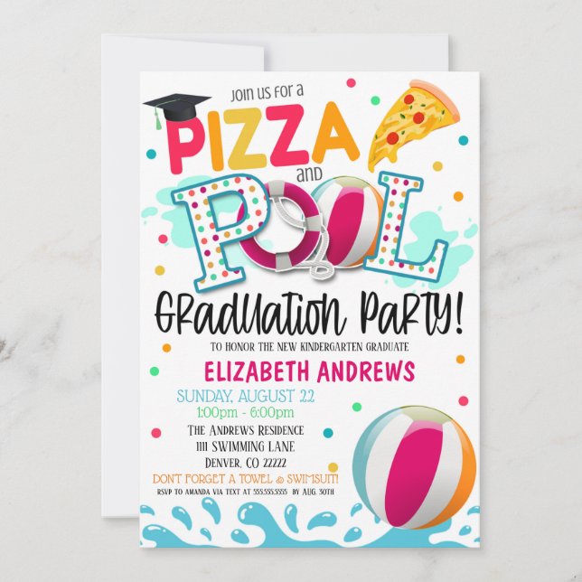 Pizza and Pool Party Graduation Invitation (Front)