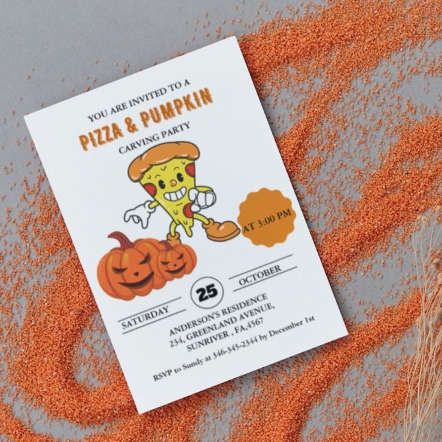 Pizza and Pumpkin carving halloween party Invitation (Creator Uploaded)