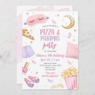Pizza and Pyjamas Sleepover Slumber Party Birthday Invitation