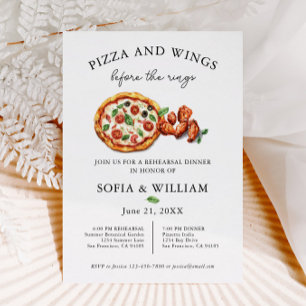 Pizza And Wings Before Rings Rehearsal Dinner Invitation