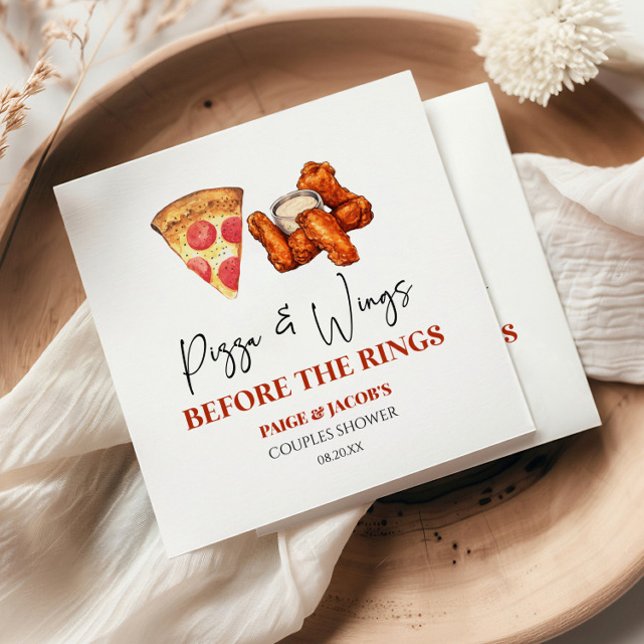 Pizza and Wings Before The Rings Couples Shower Napkin (Creator Uploaded)