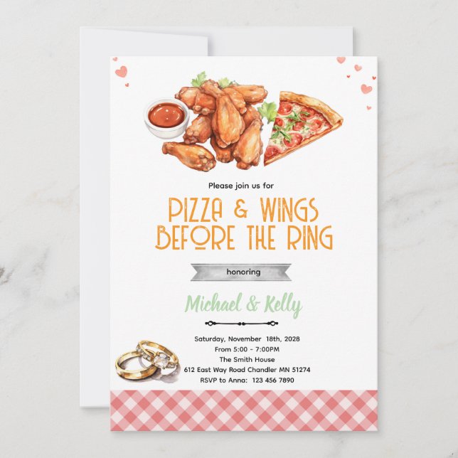 Pizza and Wings Before The Rings Invitation (Front)