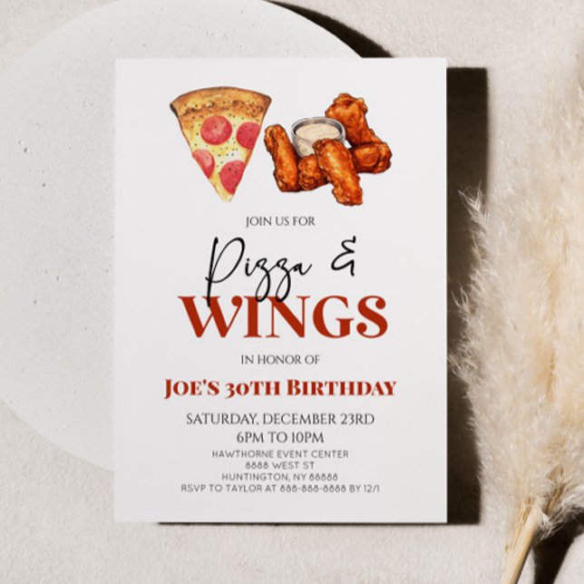 Pizza and Wings Chicken Wings Birthday Party Invitation (Creator Uploaded)