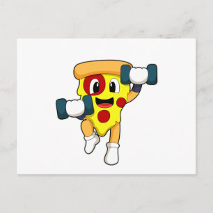 Pizza at Fitness with Dumbbells Postcard