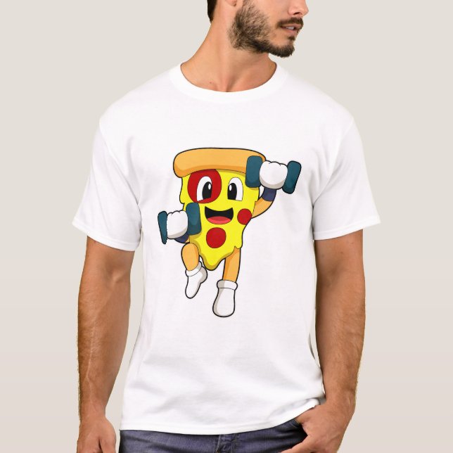 Pizza at Fitness with Dumbbells T-Shirt (Front)