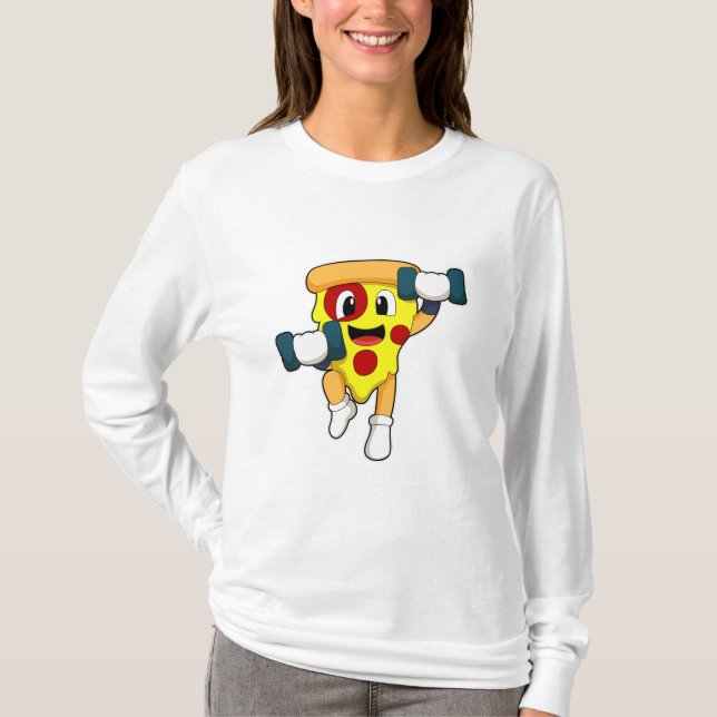 Pizza at Fitness with Dumbbells T-Shirt (Front)