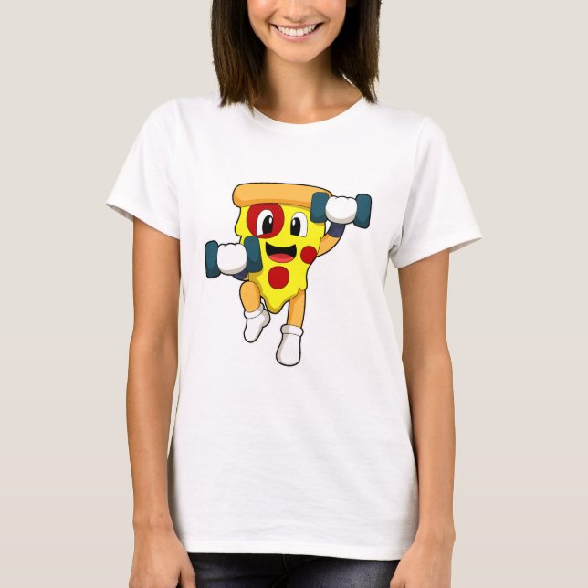 Pizza at Fitness with Dumbbells T-Shirt (Front)